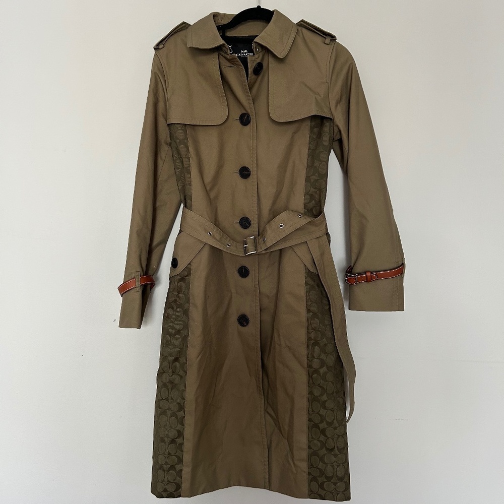 Coach Logo Panel Trench with Leather Accents